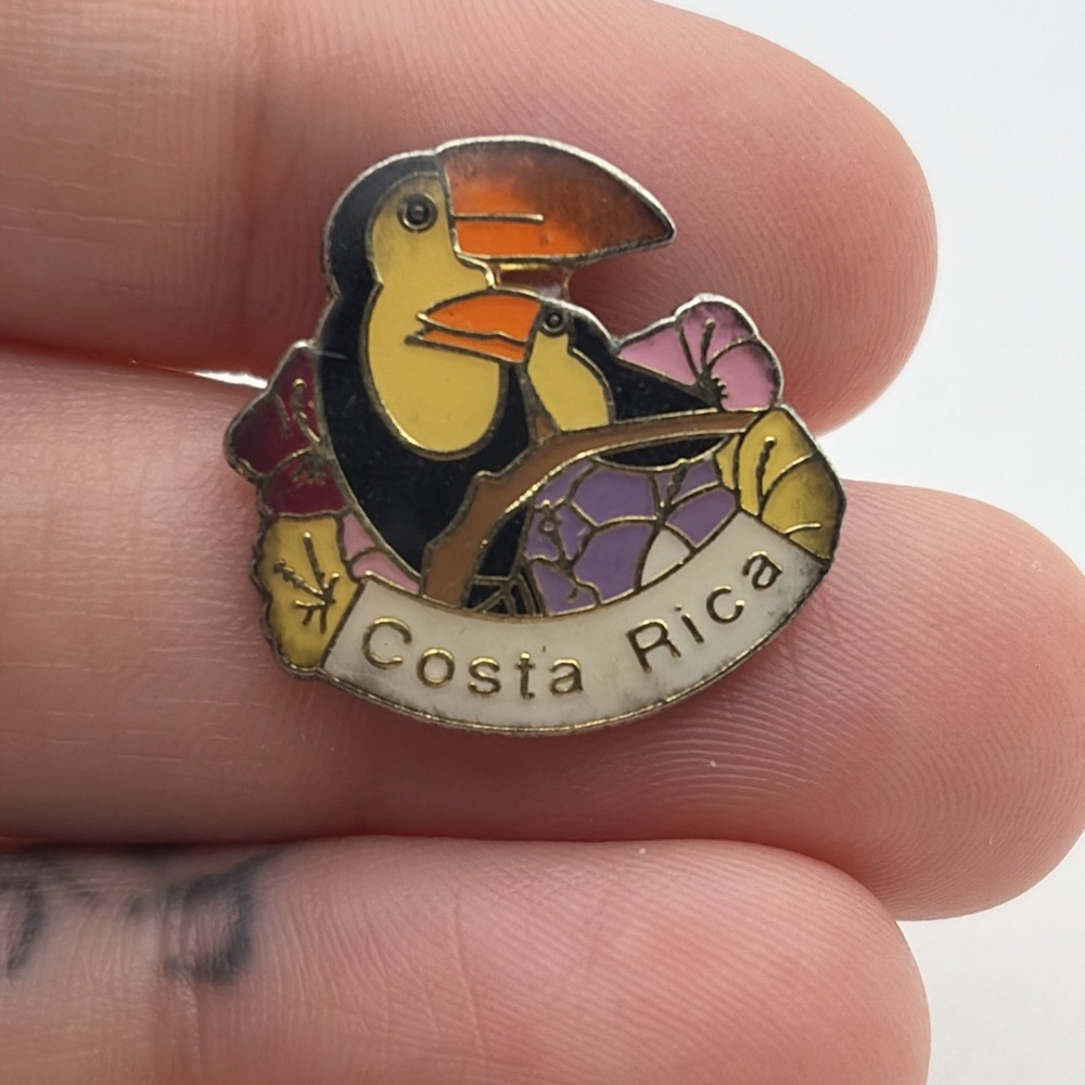 Costa Rica Central America Toucans Flowers Lapel Hat Pin